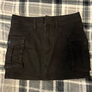 Black Cargo Mini Skirt